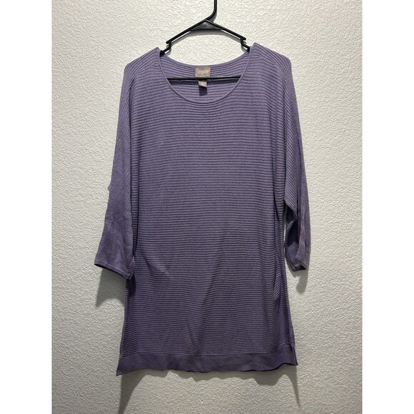 Chico’s 2 large Tunic Sweater Purple Soft Warm cashmere blend Ribbed 3/4 Sleeve - Picture 1 of 7